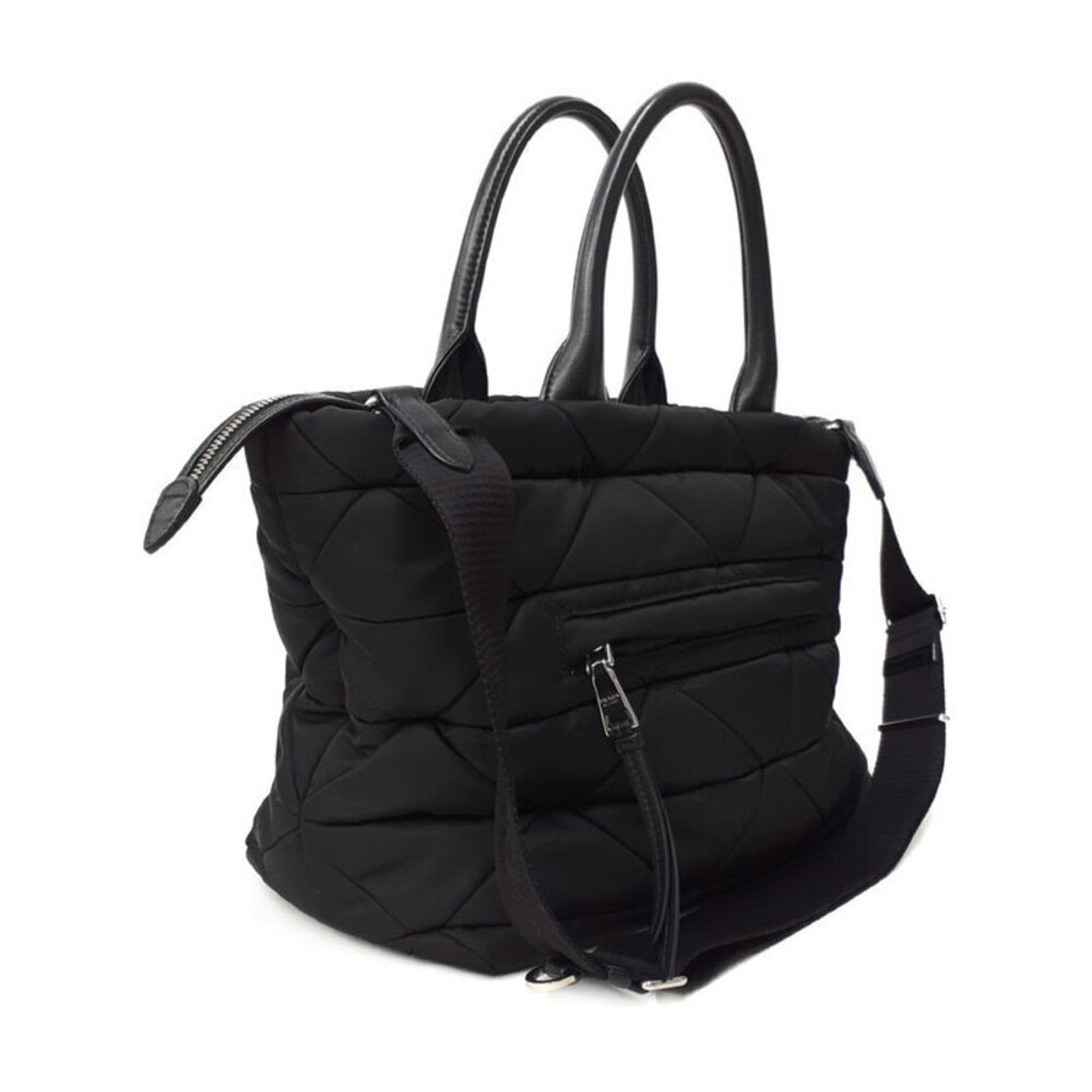 Prada Small BLACK Tote ReNylon quilting triangle Shoulder Padded Bag 2way
